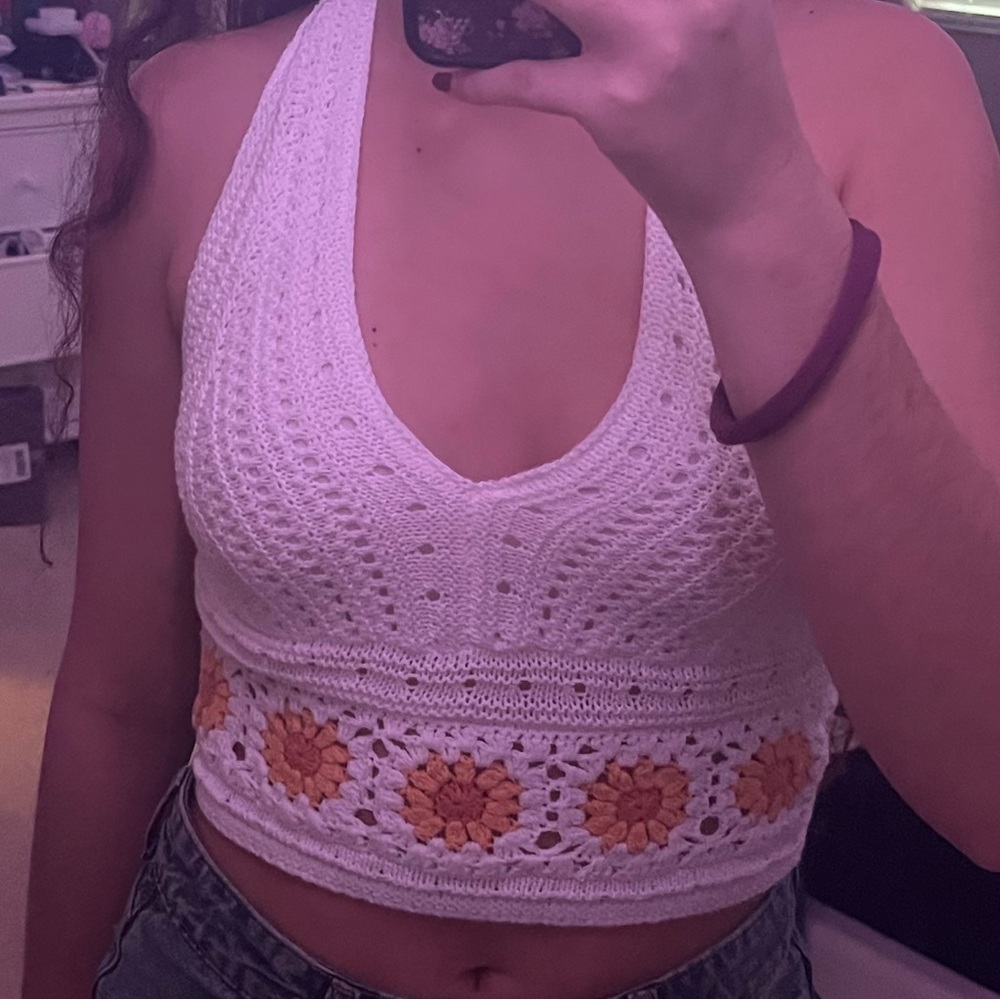 COPY - Hollister crochet halter top with yellow flowers!!